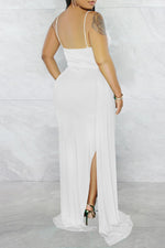 Hot Girl Solid Color Pleated Slim Slit Sling Maxi Dress