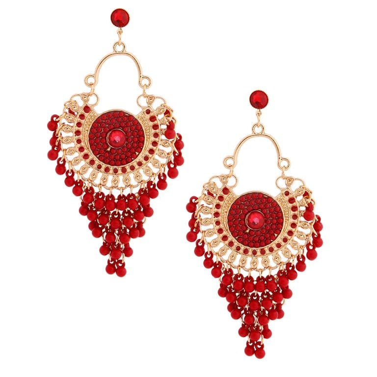 RED BEADED MANDALA EARRING