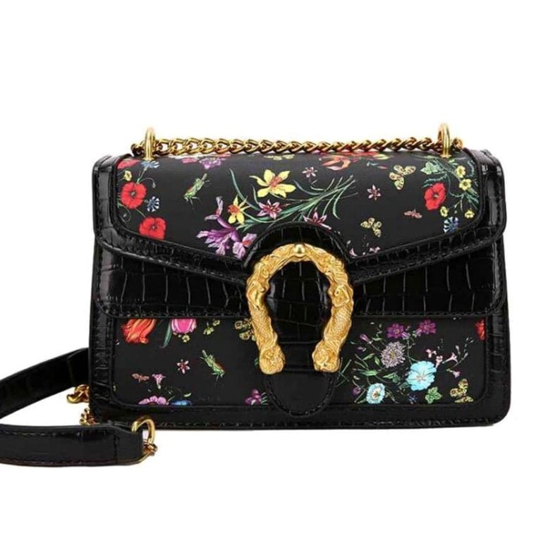 Black Floral Square Satchel