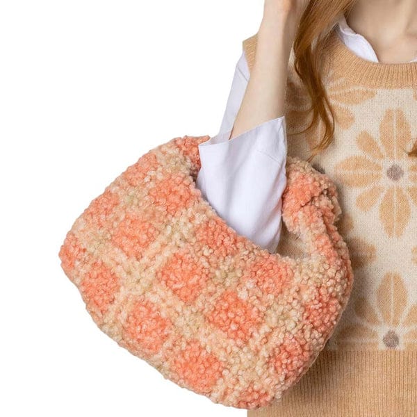 PLAID CHECK PATTERNED SHERPA TOTE BAG