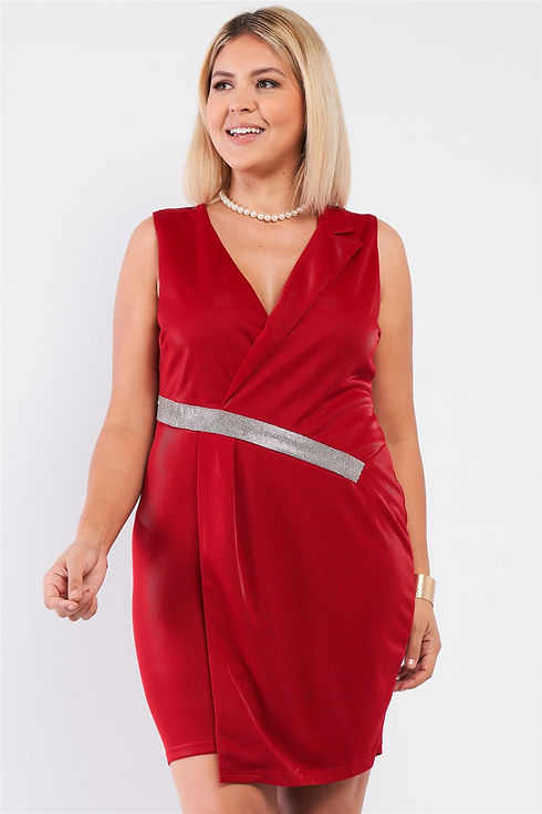 Beautiful Sexy Sleeveless V-neck Asymmetrical Wrap Rhinestones Detail Fitted Mini Blazer Dress